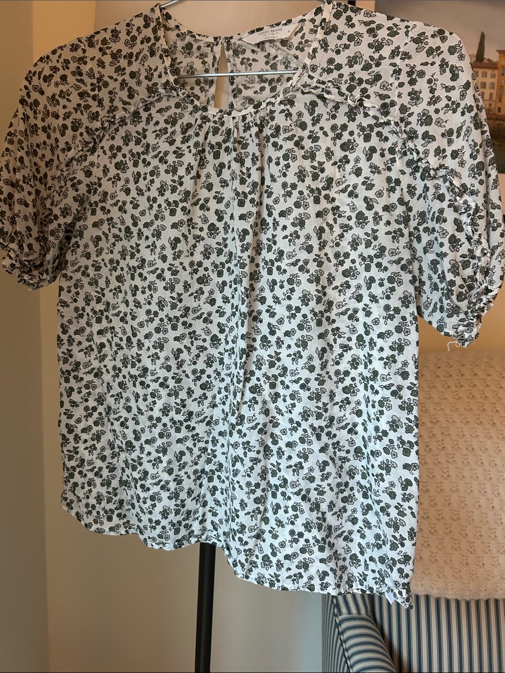 Lucky Brand White Blouse with Black Floral Print